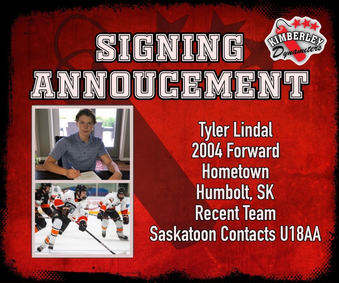 PLAYER SIGNING ANNOUNCEMENT: 
Dynamiters are happy to announce the signing of Tyler Lindal ’04 F. Congratulations Tyler & welcome to the team!
🧨💥KABOOM!!!💥🧨 
#NitroNation #KIJHL @KIJHL