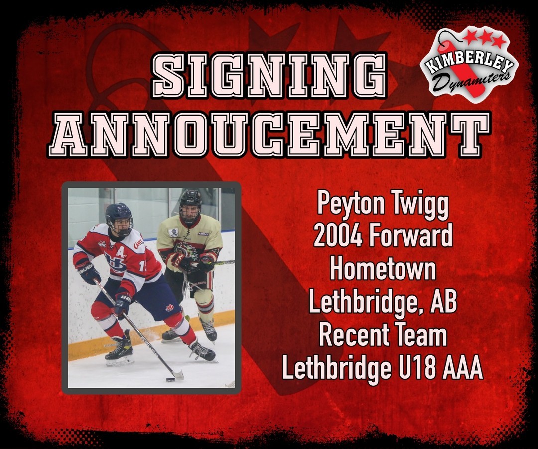 PLAYER SIGNING ANNOUNCEMENT: 
Dynamiters are happy to announce the signing of Peyton Twigg, 2004 F from Lethbridge, AB. Congratulations Peyton, welcome to the team!
🧨💥KABOOM!!!💥🧨 
#NitroNation #KIJHL @KIJHL