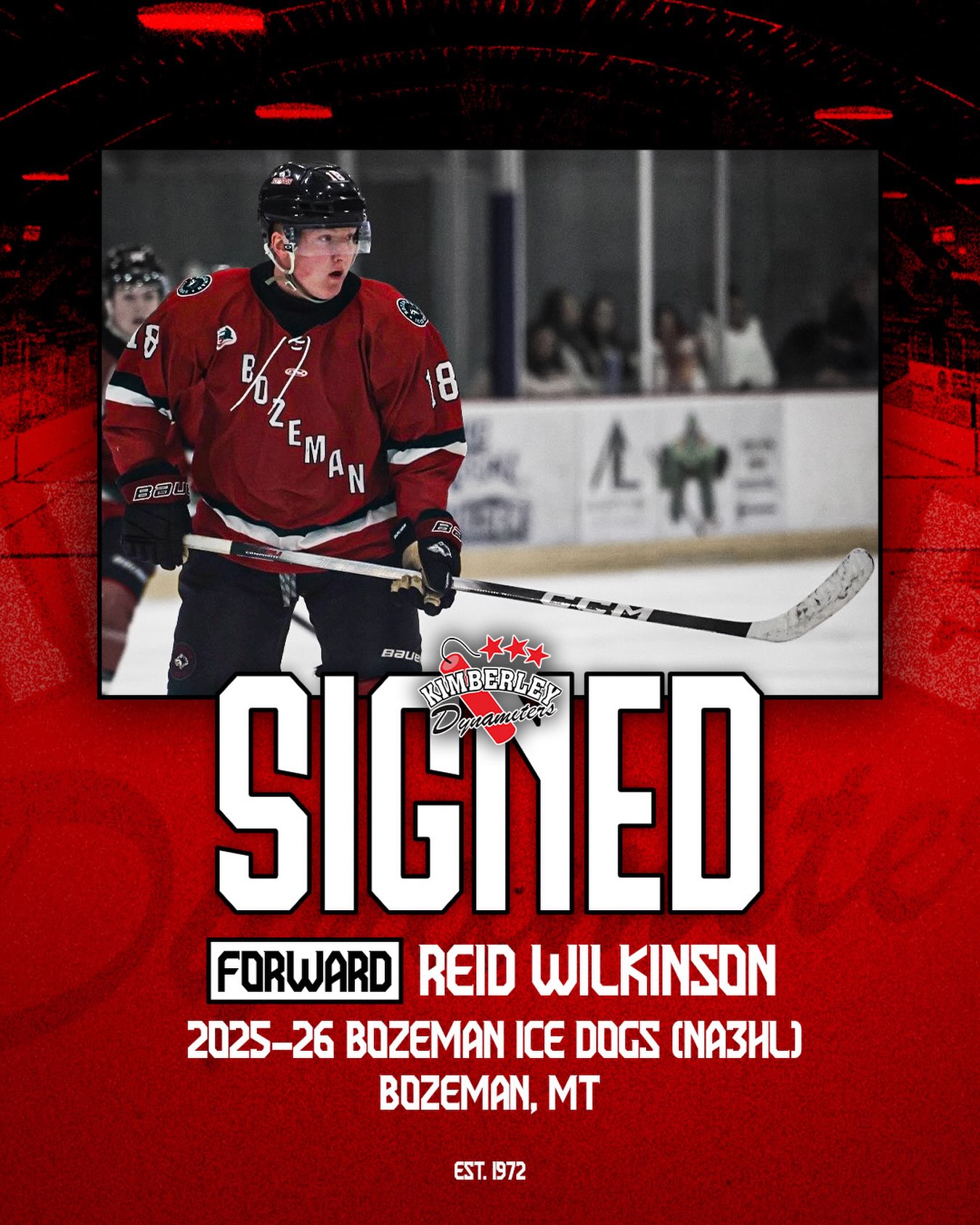 💥 SIGNED ✍️💥

The Kimberley Dynamiters have signed forward Reid Wilkinson for the 2026–27 season.

Welcome to Kimberley, Reid! 🏒🔥